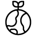 Line drawing of a globe with a small plant sprout on top, symbolizing growth.